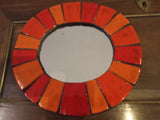 Ancien Miroir Vintage Céramique Orange et Rouge