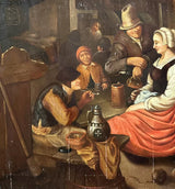 Tableau Ancien Flamand 17ème Scène de Taverne Auberge Peinture Cachet Cire Russe