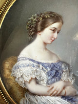 ERNEST GIRARD 1854 Exceptionnel Portrait Miniature Marie Sophie De Saint Priest