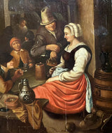 Tableau Ancien Flamand 17ème Scène de Taverne Auberge Peinture Cachet Cire Russe